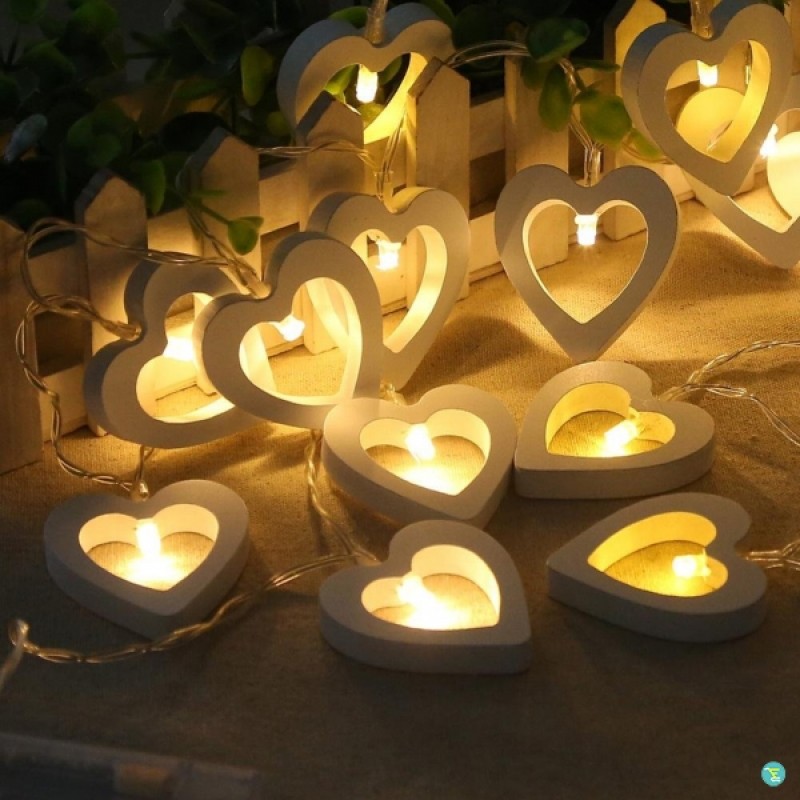 Wooden love shaped fairy light