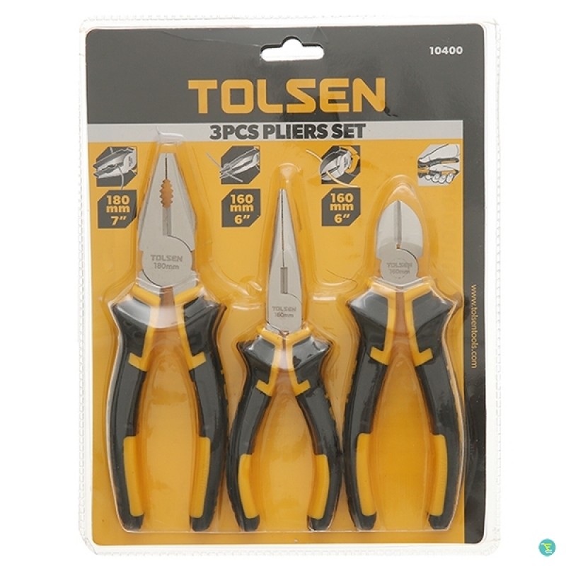 TOLSEN 3pcs Plier Set (Combination, Long Nose, Cutting Pliers) TPR Handle