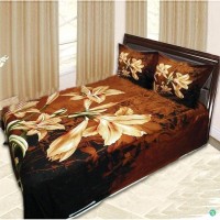 Black And Saddle Brown Twill Cotton Double Size Bed Sheet With 2 Pillow Covers