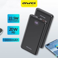 Awei P117K PD 22.5W Power Bank 10000mAhPhone Fast Charge Dual USB Port Type-C USB Charging Slim Led Digital Display Powerbank